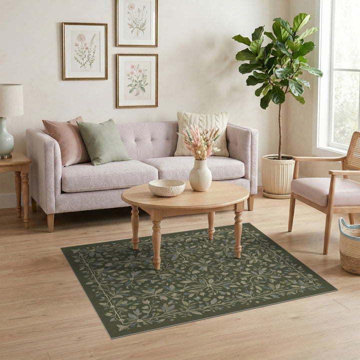 Green Floral Vintage Area Rug