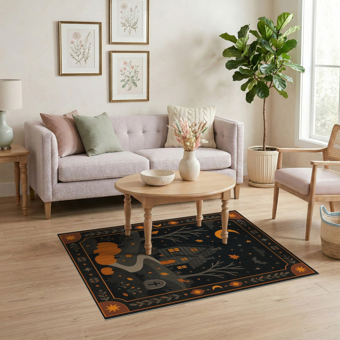 Haunted House Pumpkin Halloween Area Rug