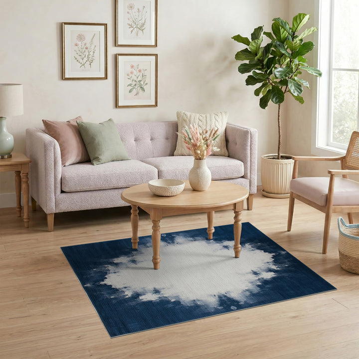 Blue and Teal Navy Blue Abstract Washable Area Rug