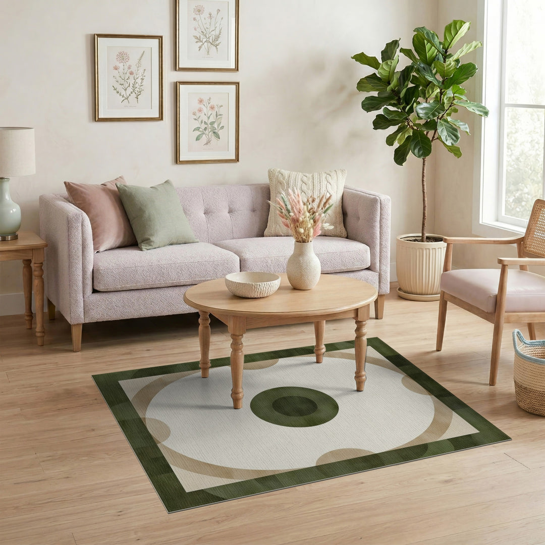 Geometric Modern Green Geometric Concentric Circle Area Rug