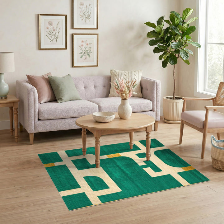 Green Geometric Modern Area Rug
