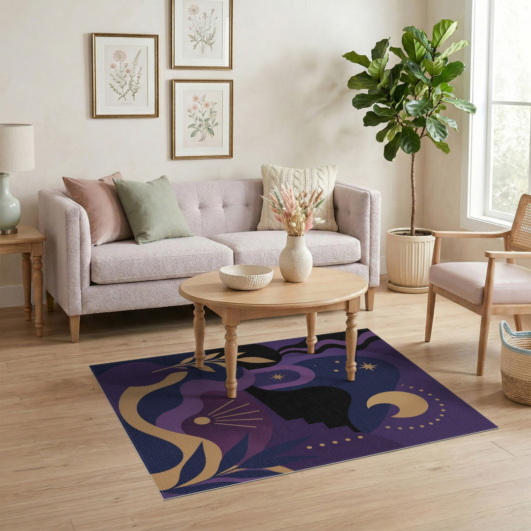 Celestial Purple Moon Phase Area Rug