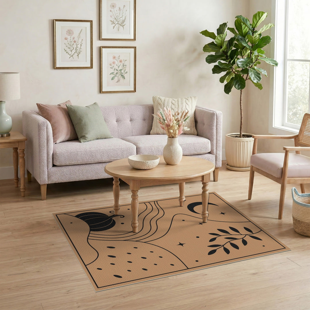 Boho Chic Brown Tan Pumpkin Moon Area Rug