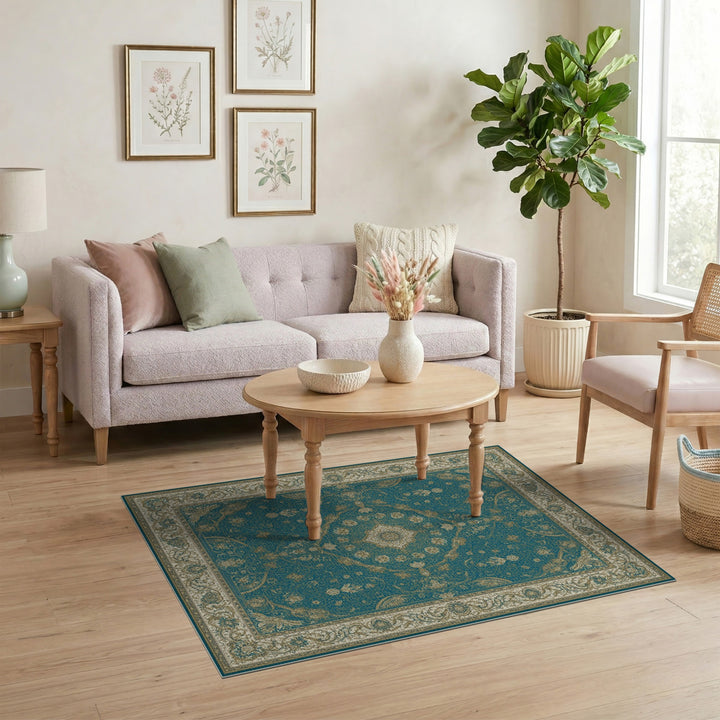Traditional Persian Gold Teal Gold Persian Medallion Area Rug