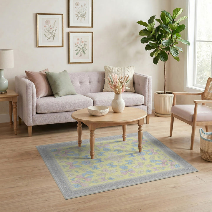Pastel Bow Floral Yellow Area Rug