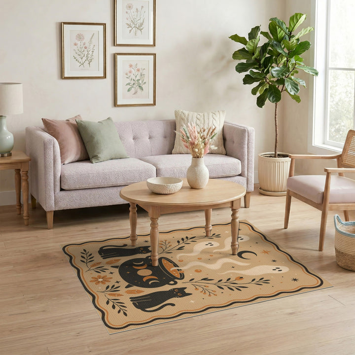 Ghost Cat Cauldron Washable Area Rug