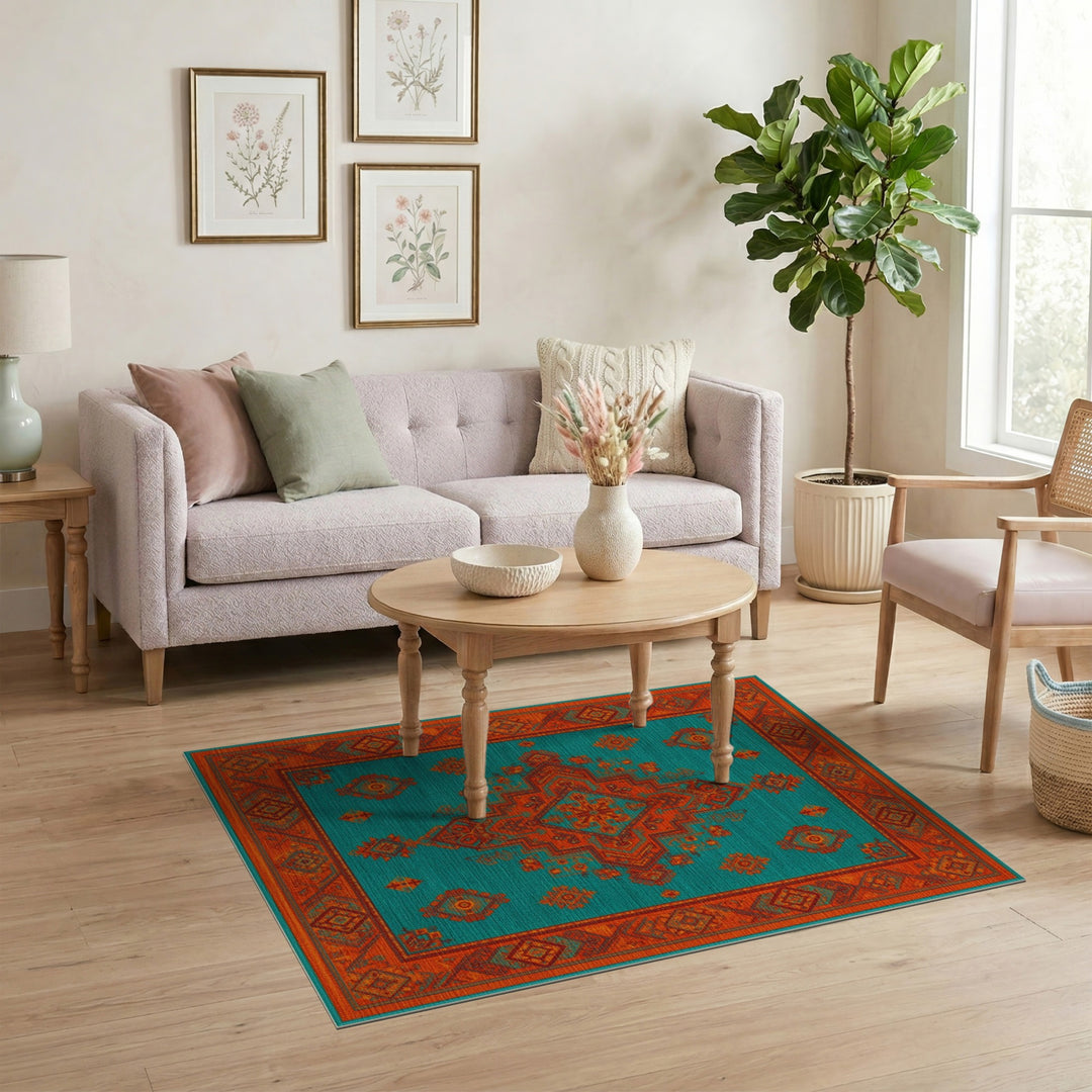 Bold Teal Southwestern Area Rug