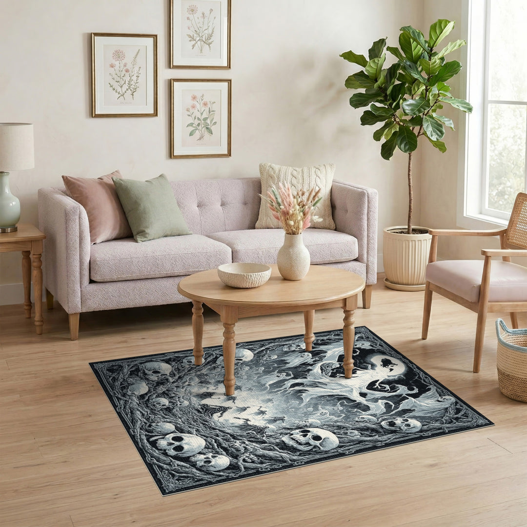 Moonlit Phantoms Skulls and Ghosts Area Rug