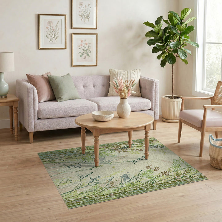 Green Wildflower Meadow Washable Area Rug