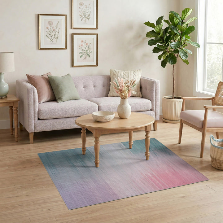 Pastel Teal Pink Plaid Distressed Area Rug