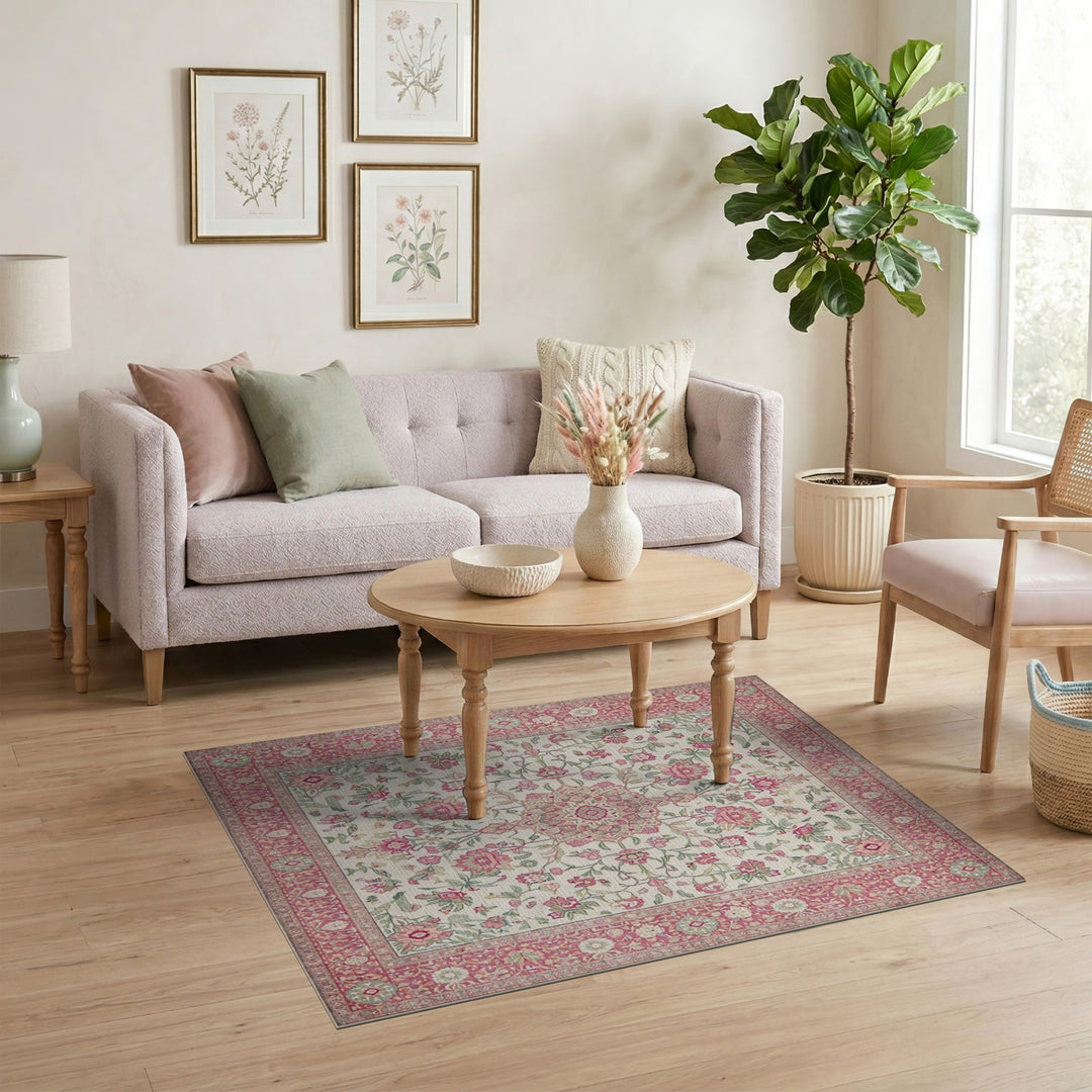 Pink Floral Medallion Vintage Area Rug