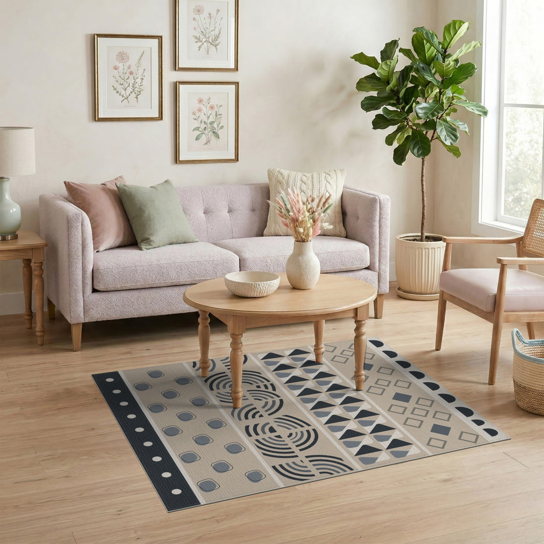 Beige Geometric Modern Area Rug