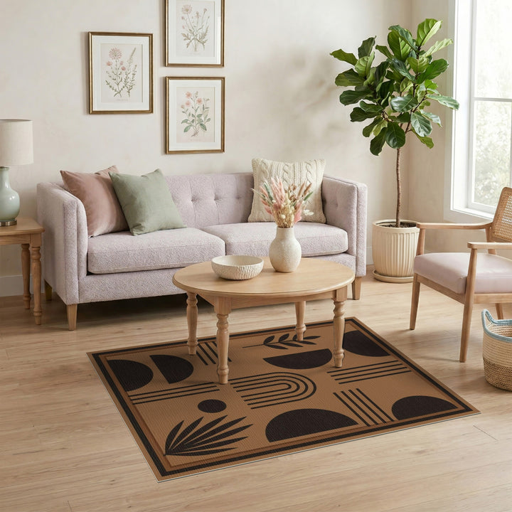 Brown Geometric Area Rug with Modern Arches