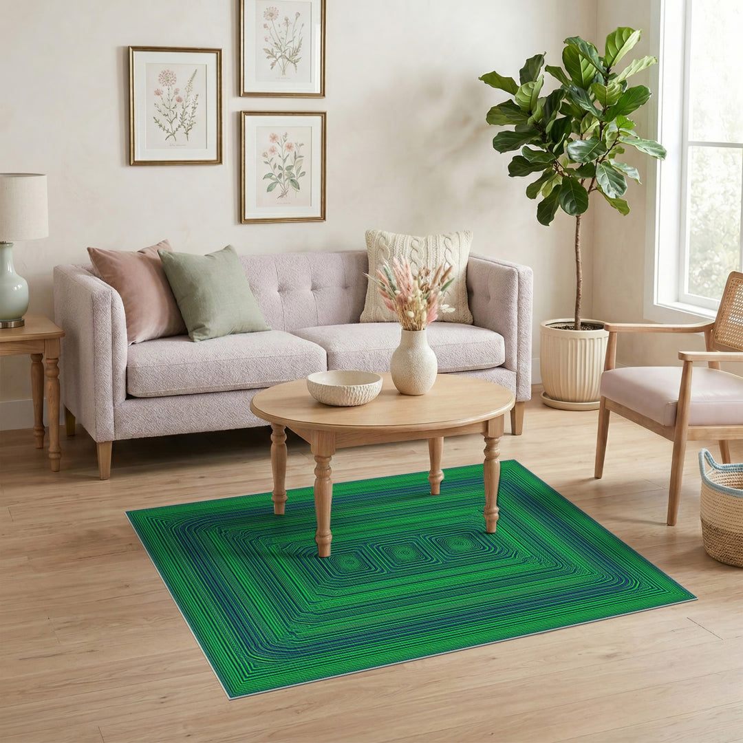 Green Concentric Geometric Area Rug