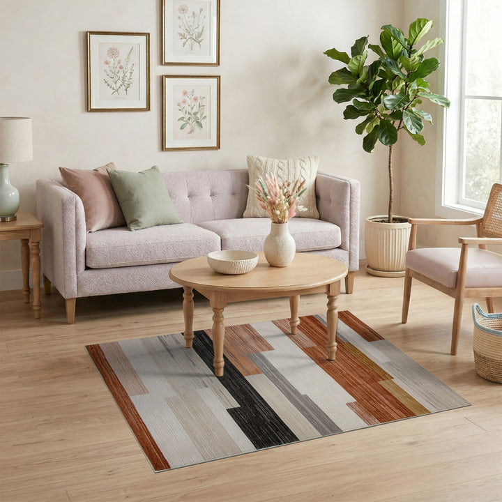 Modern Geometric Striped Brown Area Rug
