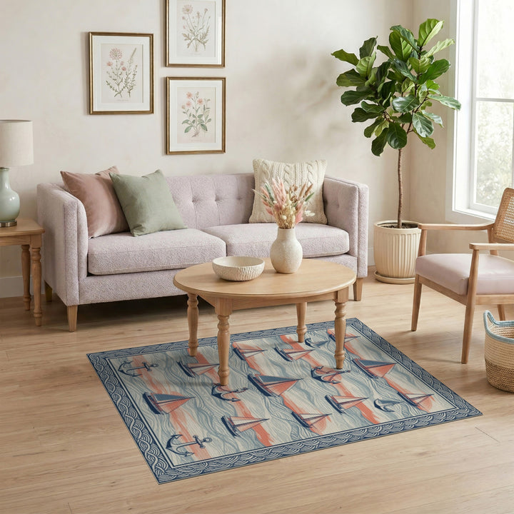 Nautical Sailboat and Anchor Area Rug