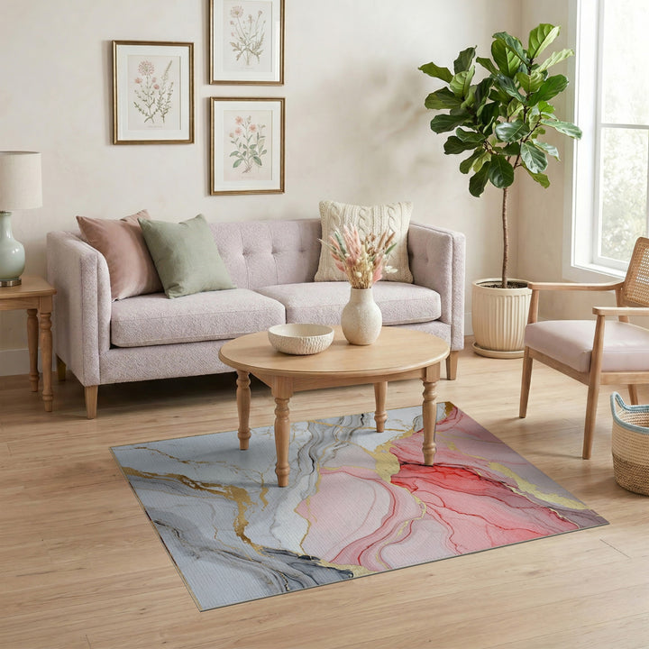 Gold Pink Gold Marble Abstract Area Rug