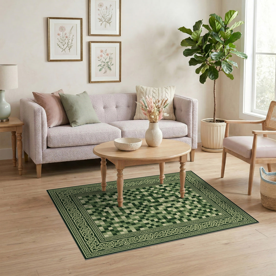 Green Celtic Knot Border Area Rug