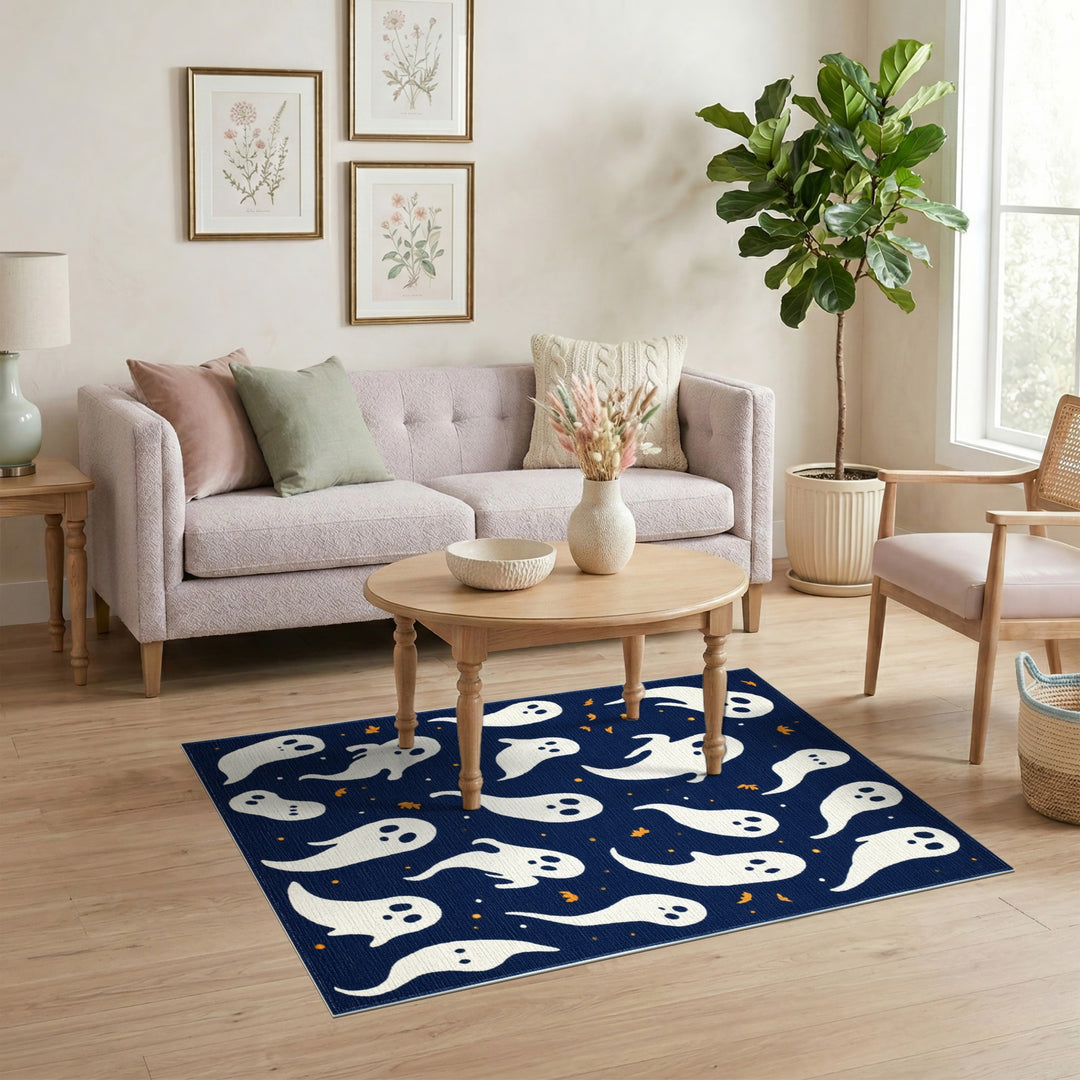 Ghost Kids Navy Blue Area Rug