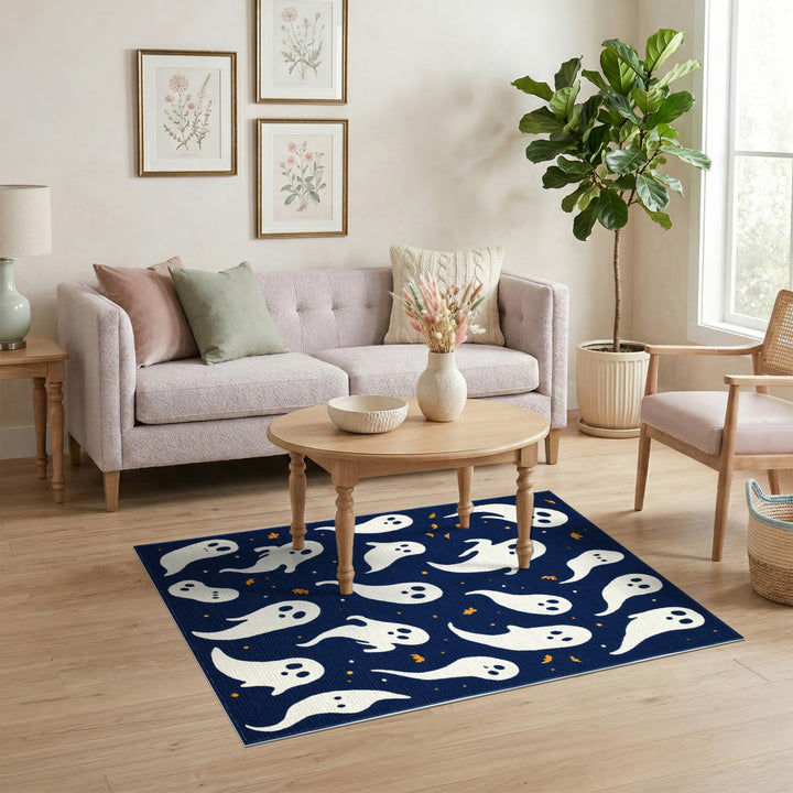 Ghost Kids Navy Blue Area Rug