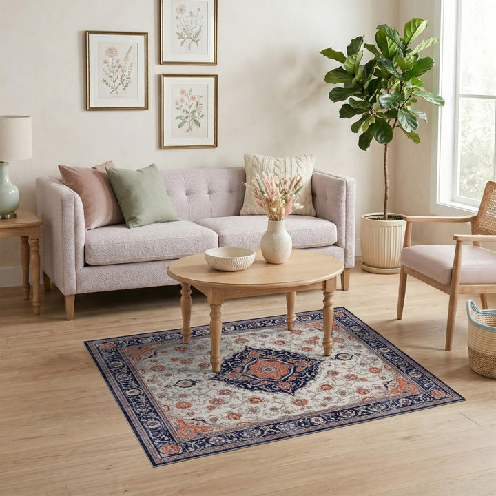 Navy Blue Floral Persian Area Rug