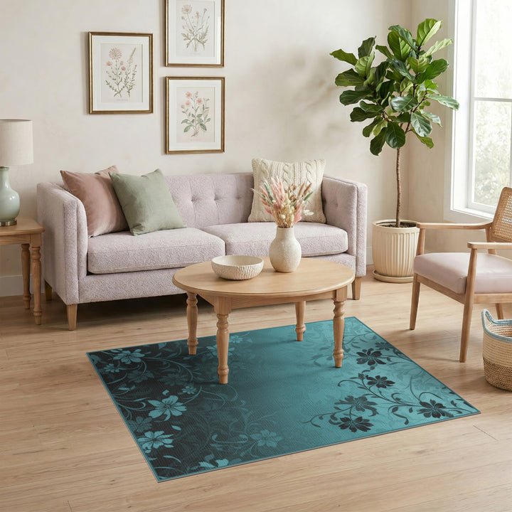 Teal Floral Vintage Area Rug