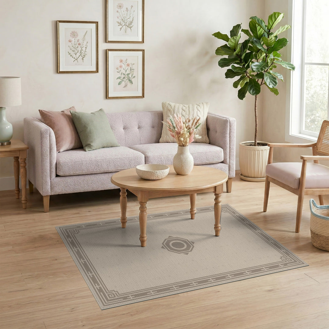 Beige Geometric Octagon Medallion Rug