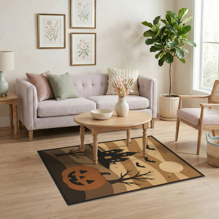 Halloween Haunted Castle Pumpkin Area Rug