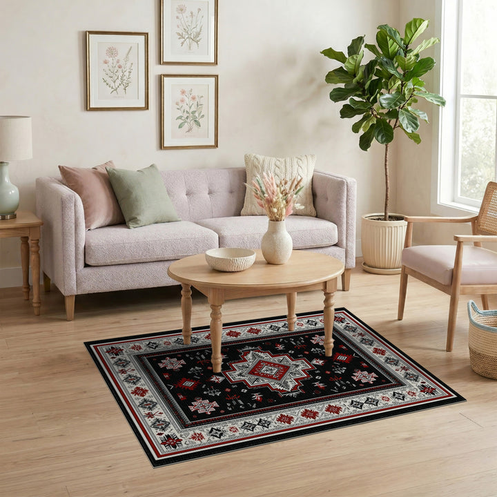 Black Geometric Heritage Area Rug