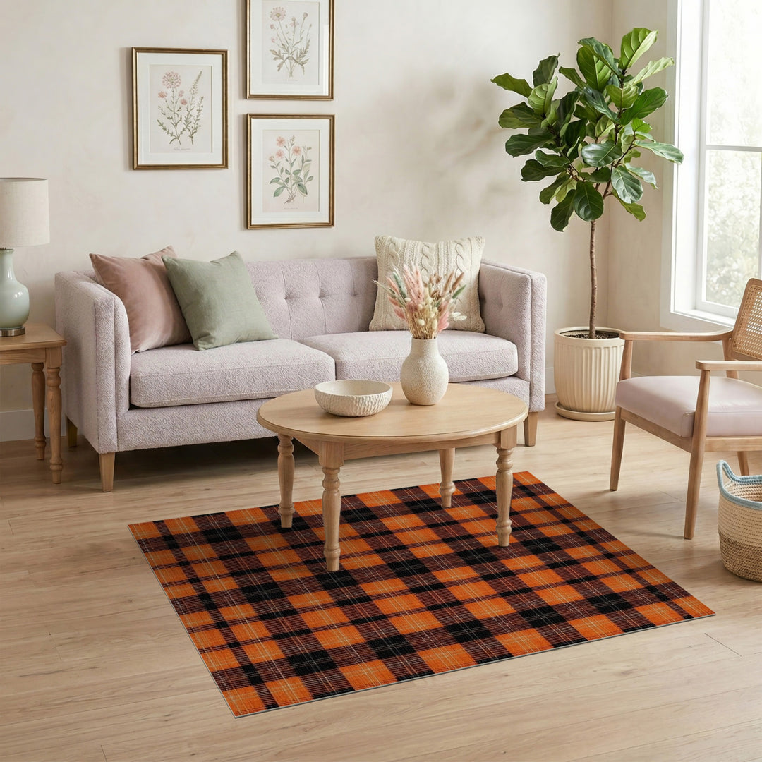 Orange Geometric Modern Orange Black Plaid Area Rug