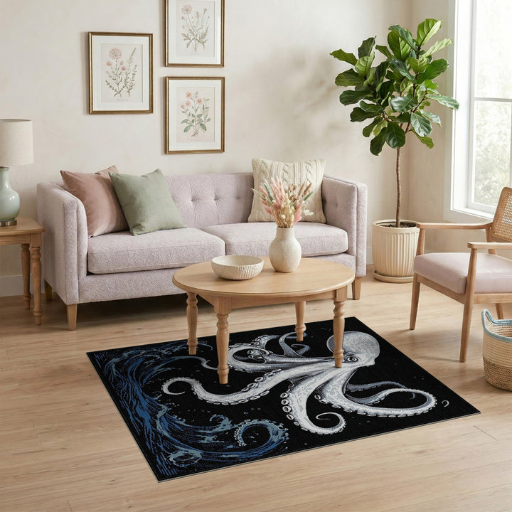 Octopus Waves Black White Area Rug