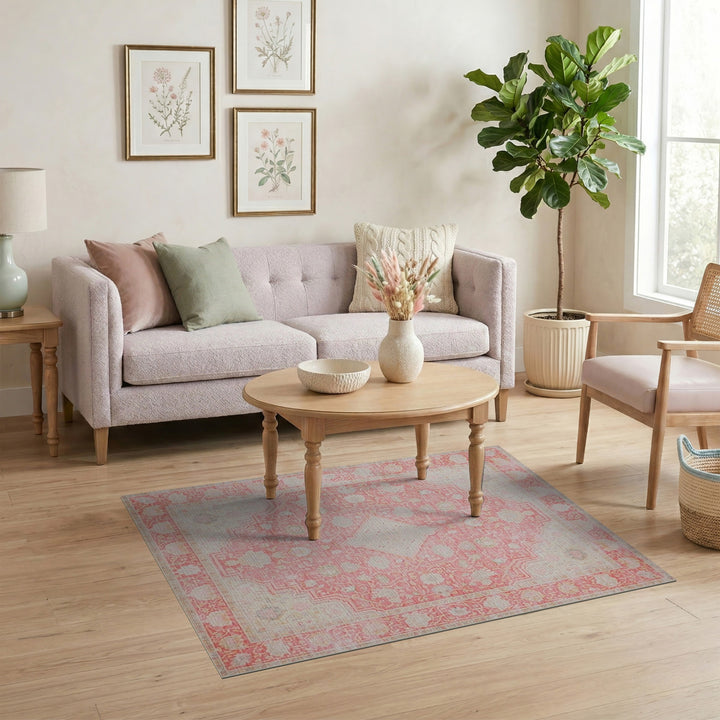 Blush Pink Floral Vintage Area Rug