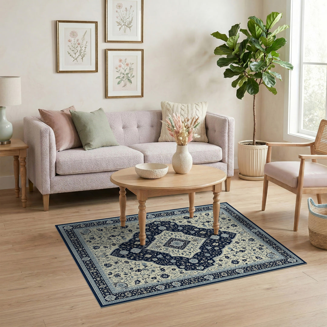 Navy Floral Navy Blue Persian Floral Medallion Area Rug