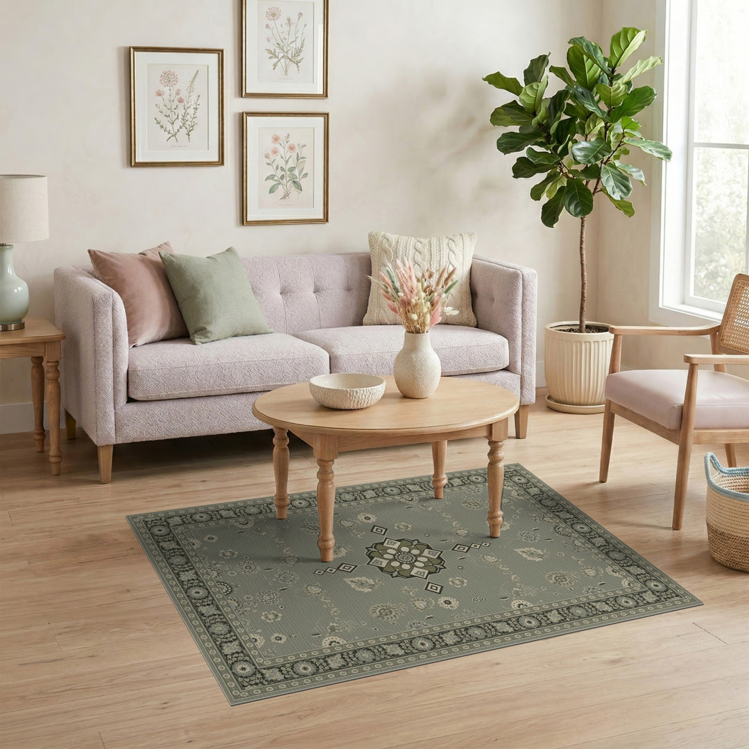 Sage Green Floral Medallion Area Rug