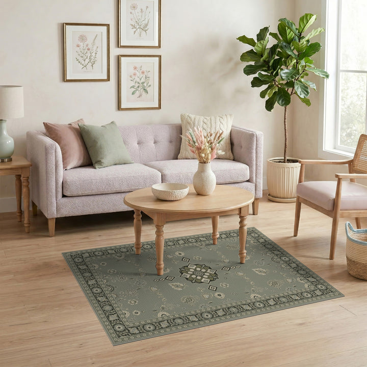 Sage Green Floral Medallion Area Rug