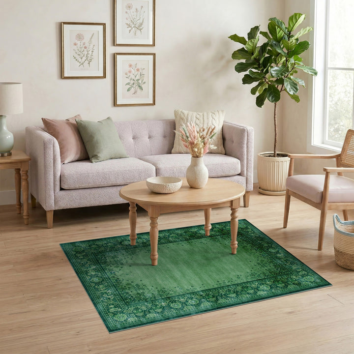 Green Floral Vintage Area Rug