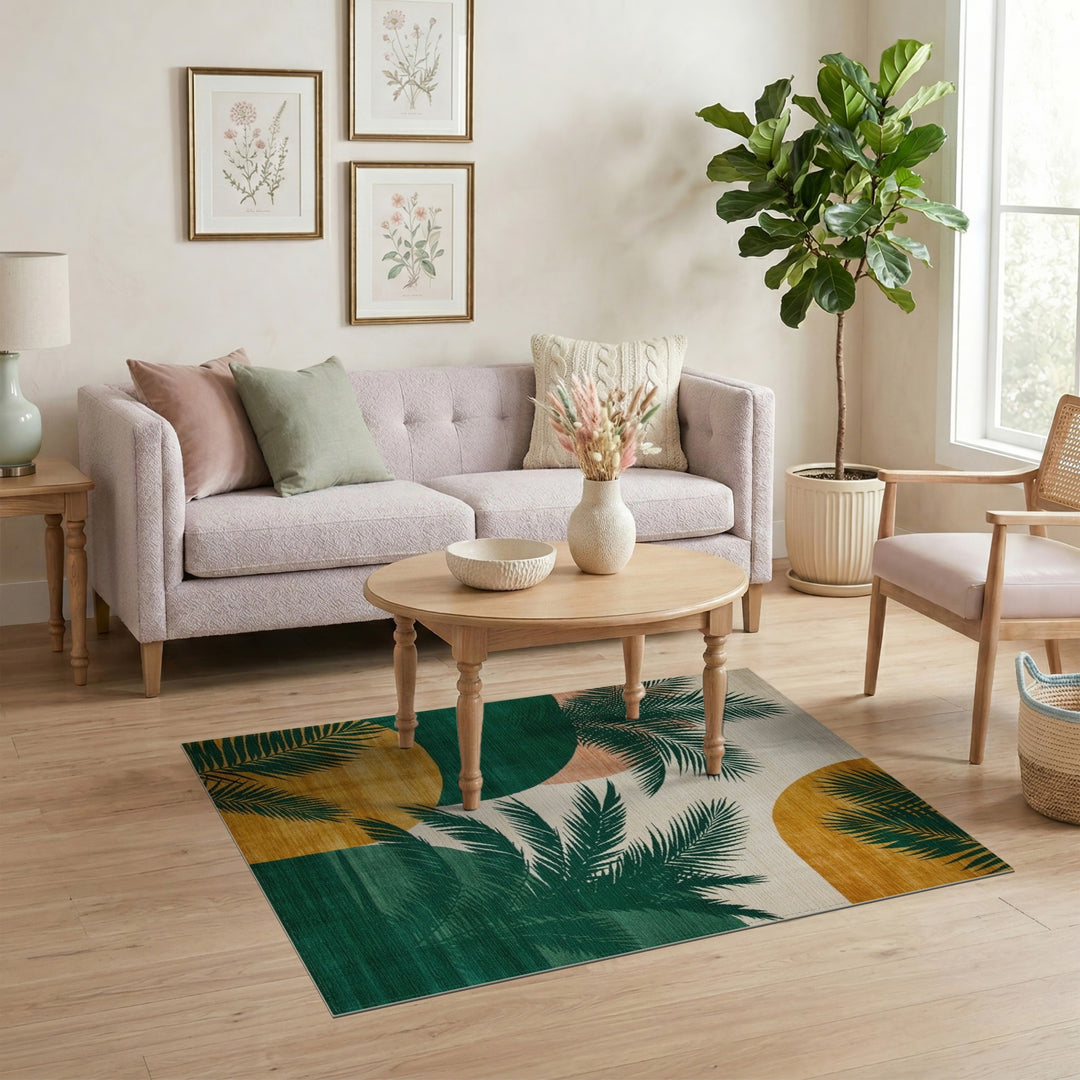 Abstract Area Green Palm Leaf Abstract Area Rug