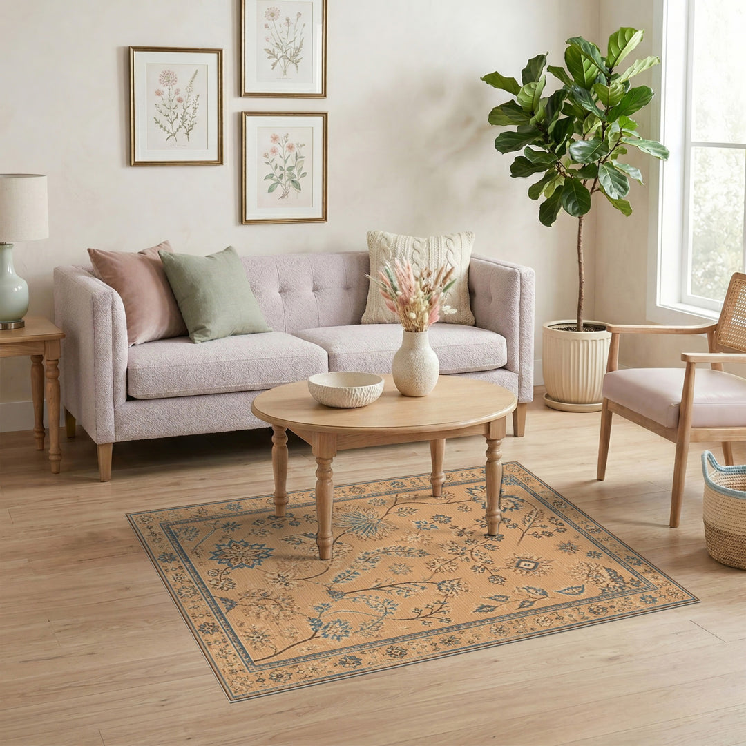 Beige Floral Vintage Area Rug