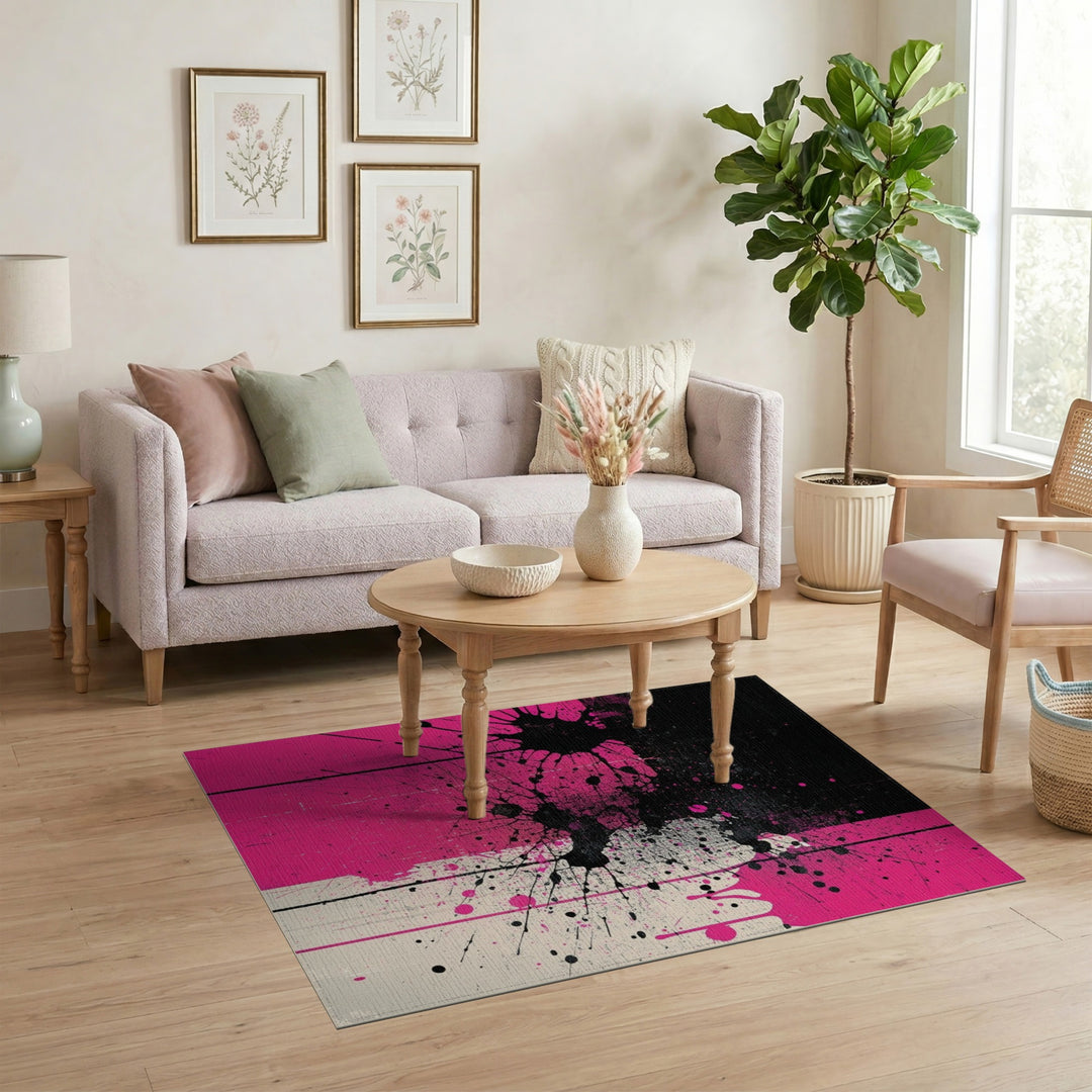 Pink Abstract Splatter Area Rug