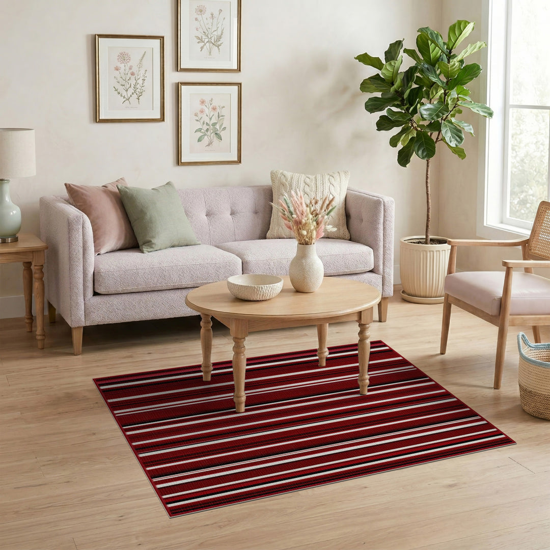 Bold Red Striped Washable Area Rug