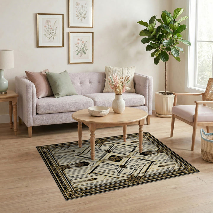 Geometric Modern Gold Geometric Art Deco Area Rug