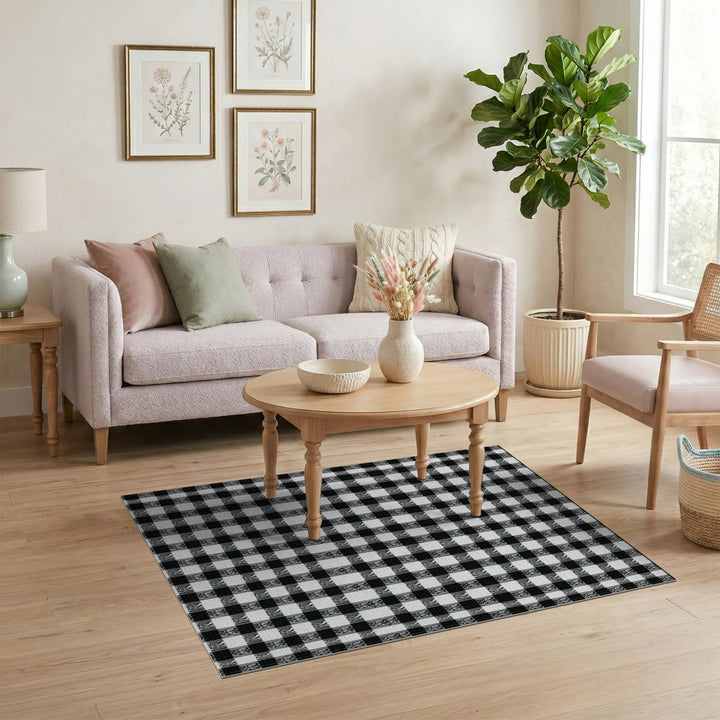 Black White Checkered Geometric Area Rug