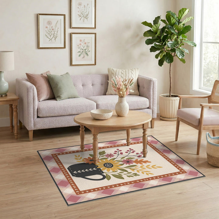 Black Mug Autumn Floral Area Rug