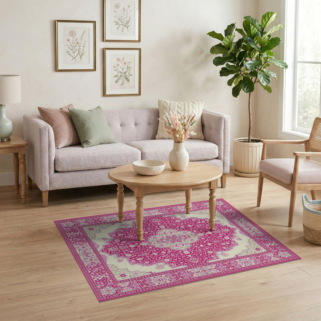 Medallion Pink Persian Floral Medallion Area Rug