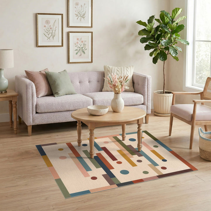 ODIKA Geometric Beige Multi-Color Area Rug