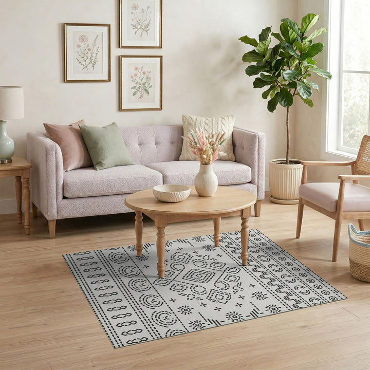 Black White Heritage Tribal Area Rug