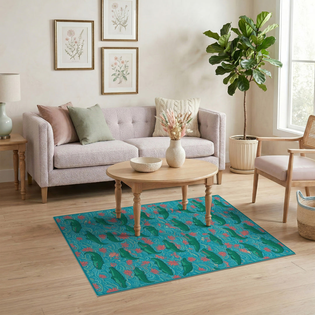 Blue Alligator Kids Washable Area Rug