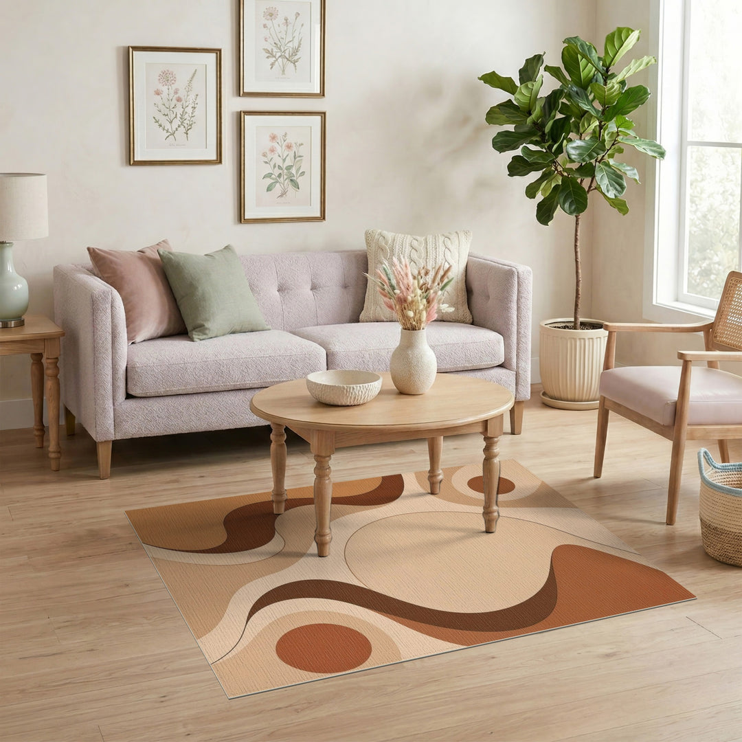 Brown and Tan Abstract Brown Flow Area Rug