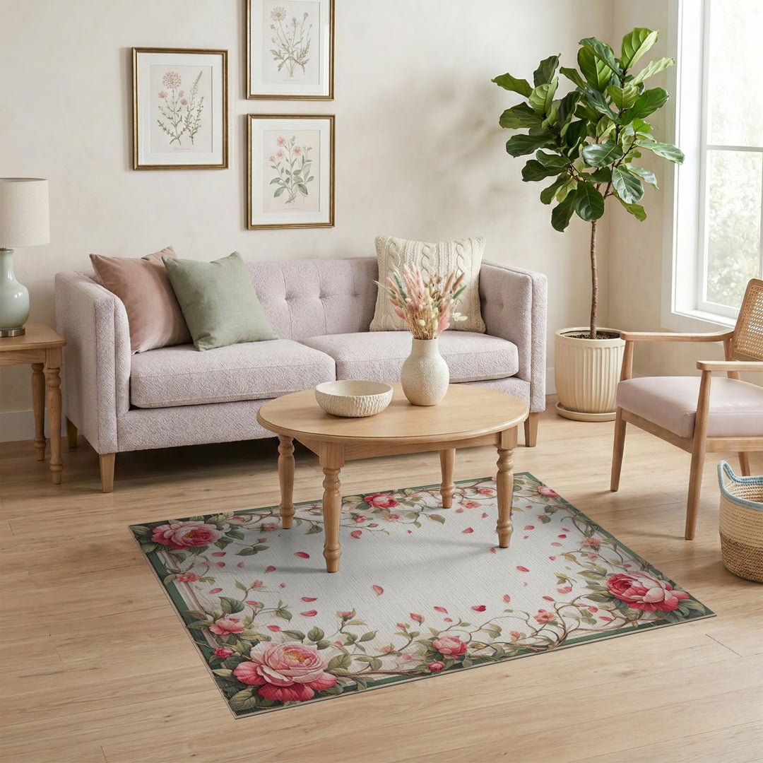 Pink Rose Floral Vintage Area Rug