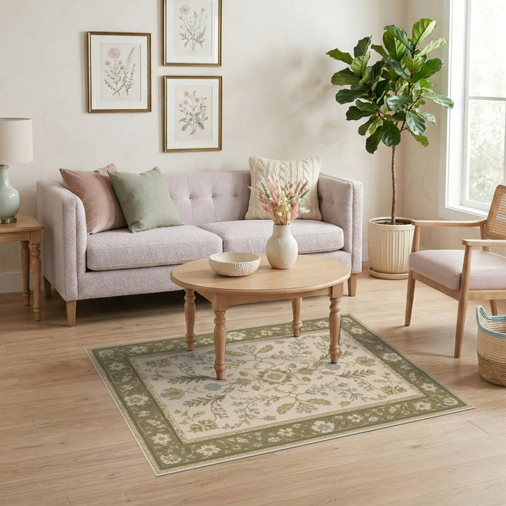 Sage Green Floral Vintage Area Rug
